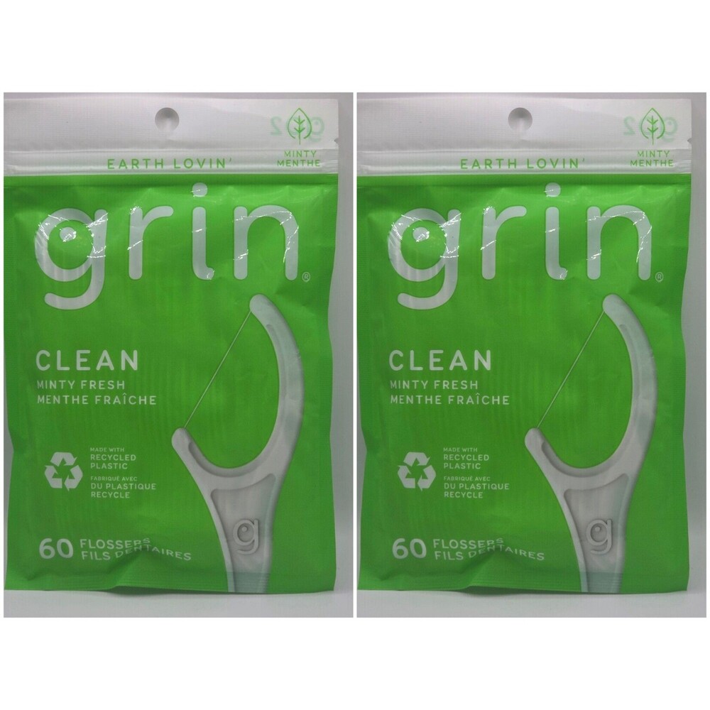 NEW (Lot Of 2) Grin Fine Tight Teeth Mint Flossers 60-ct/bag